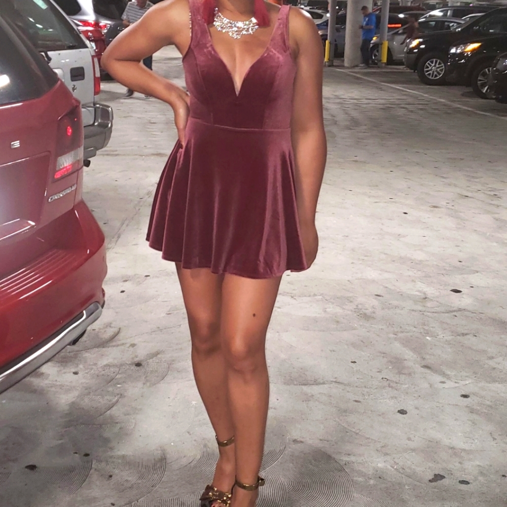Express Burgundy Velour s/l Skater Dress Size S